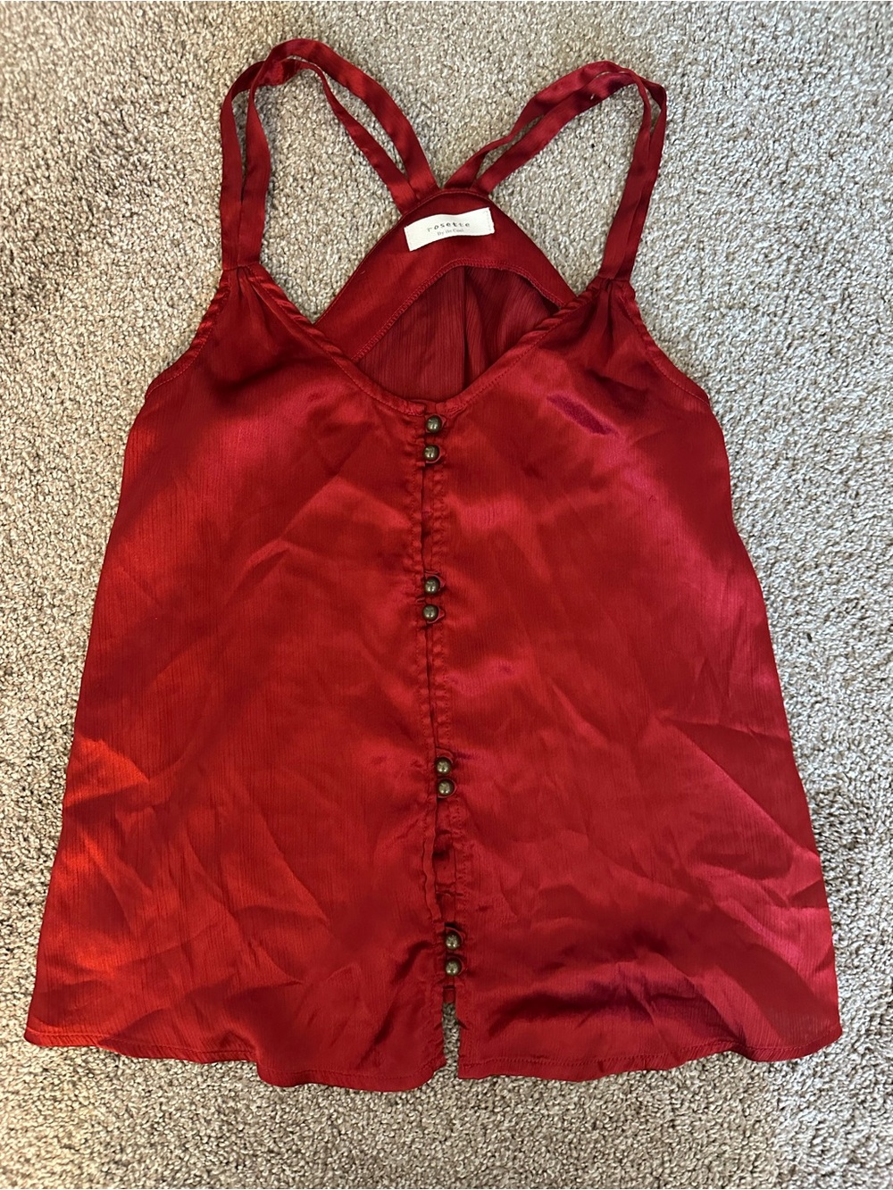 BE COOL Red Satin Button-Front Camisole